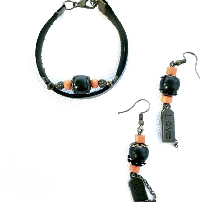 Set bratara + cercei negru cu portocaliu “ Big B”