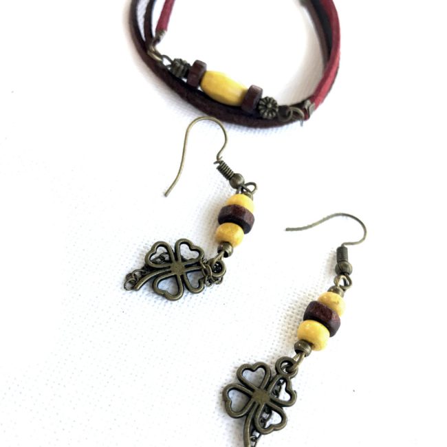 Set bratara + cercei margelute galbene ""Yell"