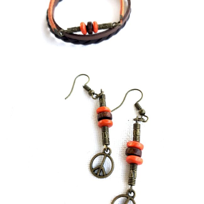 Set bratara + cercei cu margele portocalii “Orange2”