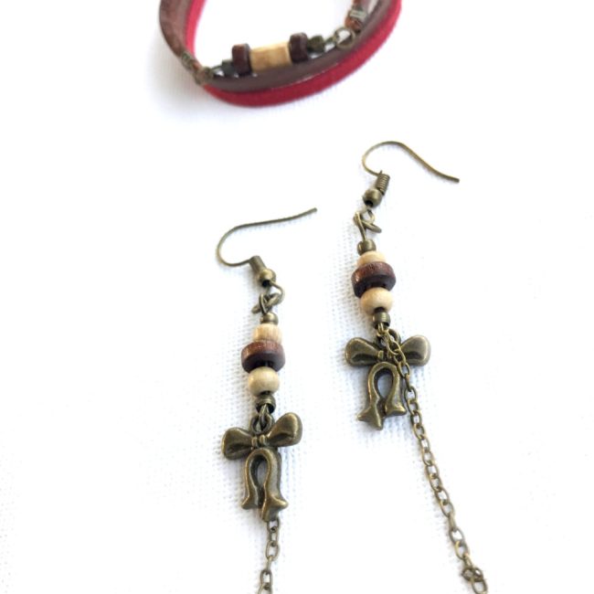 Set bratara + cercei cu fundite “ Bow Bronze”