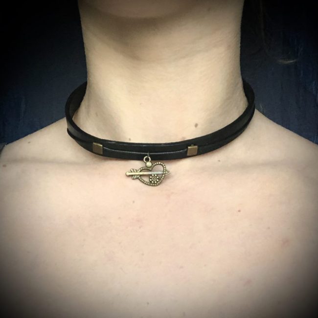 Set choker + bratara din piele cu inima “LeatherHeart”