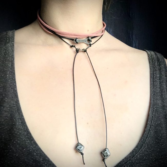 Set choker + bratara suede roz “PinkDrop”