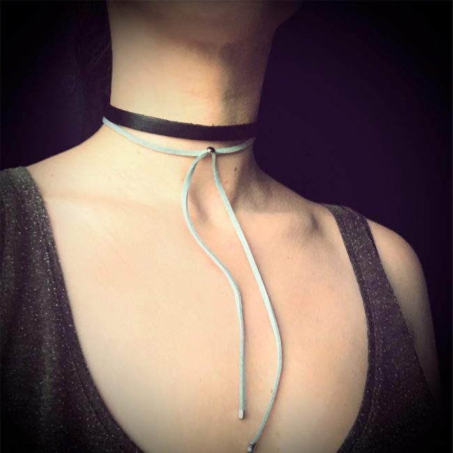 Choker din piele si suede “ Blue Drop”