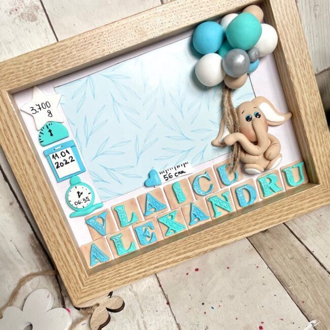 Rama foto personalizata pentru nou nascuti -Baieti (Elefantul) - imagine 6