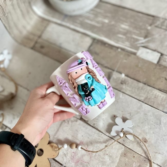 Cana decorata cu fimo”BabyBlue” - imagine 5
