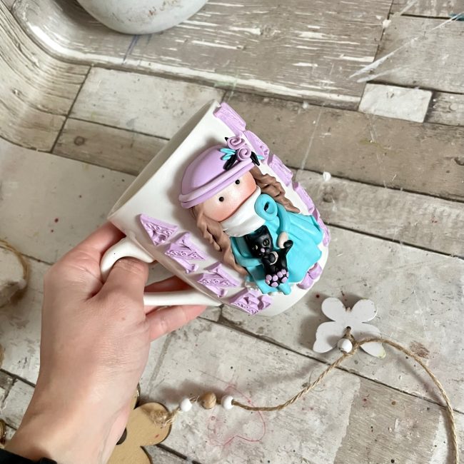 Cana decorata cu fimo”BabyBlue” - imagine 6