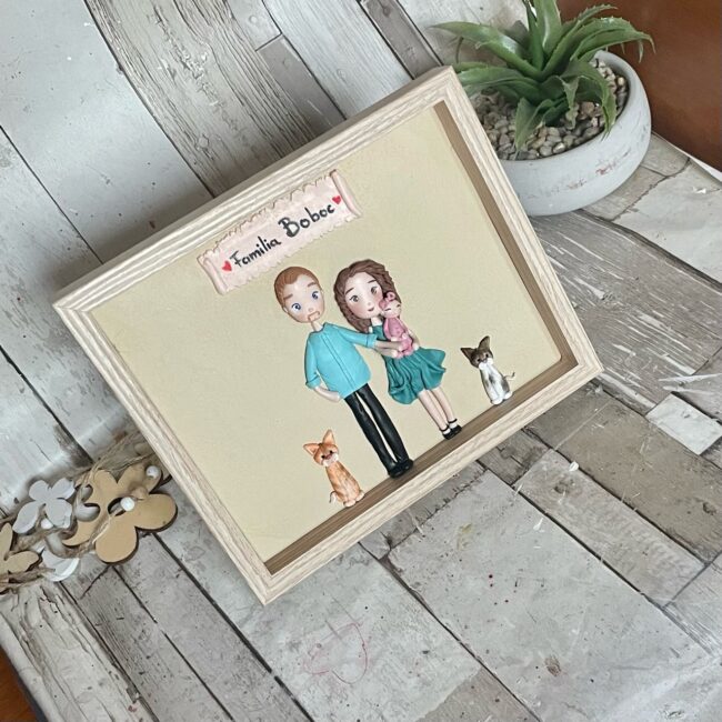 Shadow box fimo“Tablou de familie”(Cute) (Pets) - imagine 3