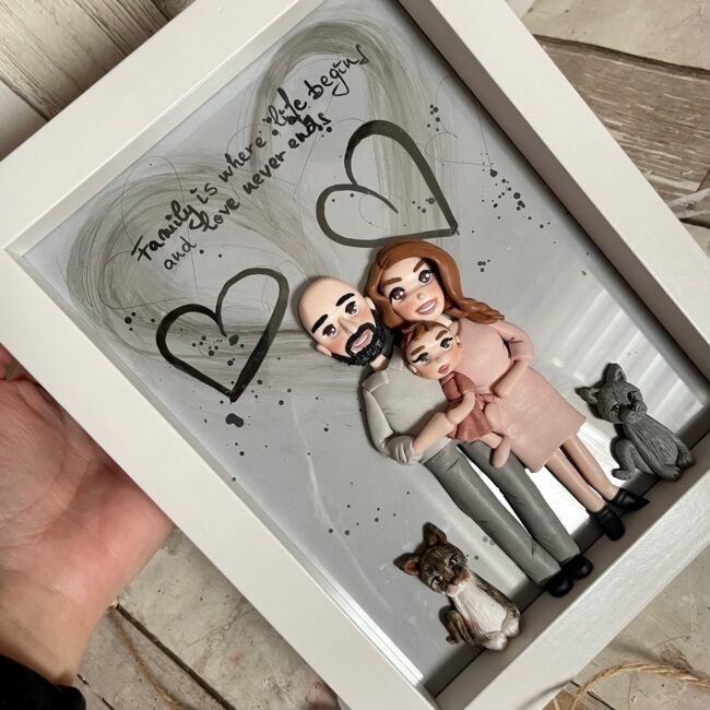 Shadow box fimo“Tablou de familie”(Hearts) - imagine 2