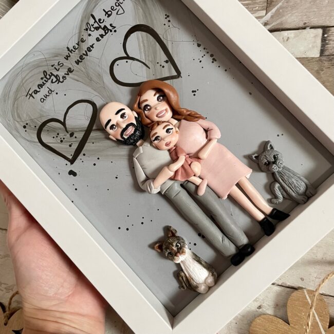 Shadow box fimo“Tablou de familie”(Hearts) - imagine 4