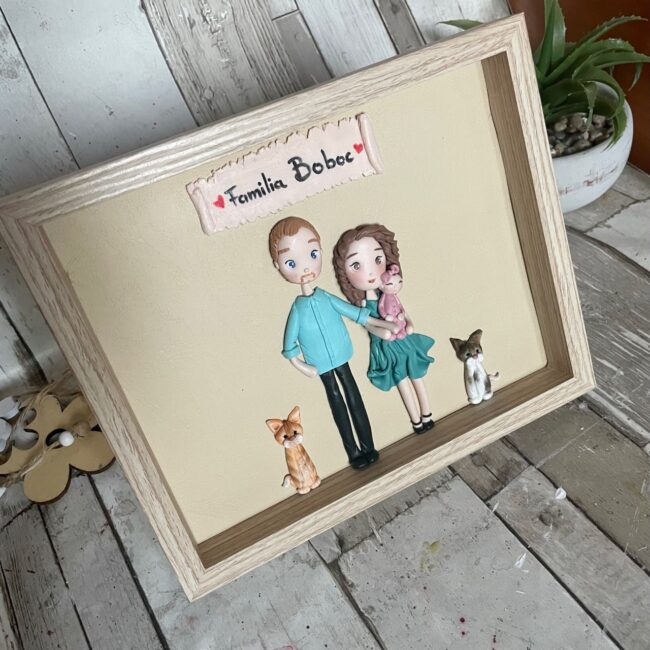 Shadow box fimo“Tablou de familie”(Cute) (Pets) - imagine 2