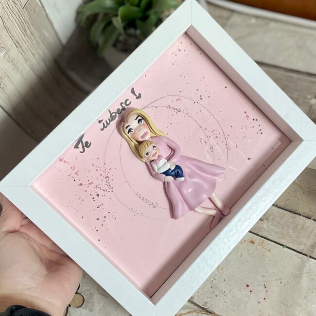 Shadow box fimo“Tablou de famile” (Mama si copilul) - imagine 3