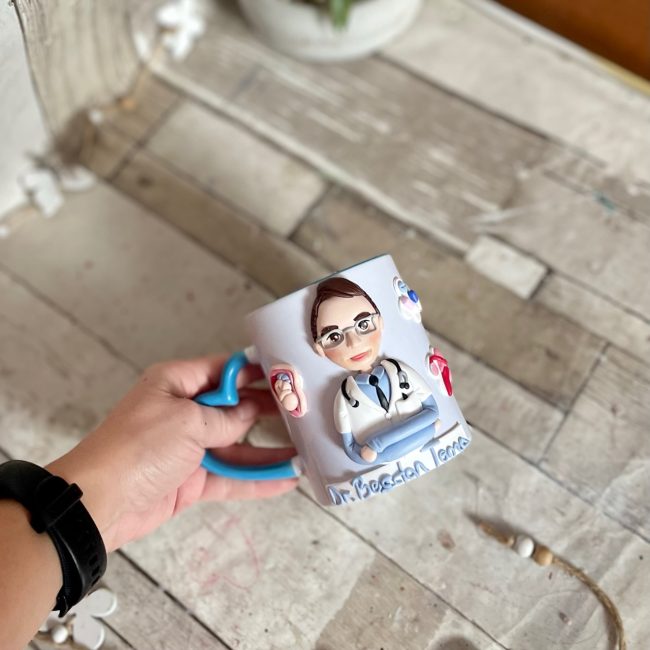Cana decorata cu fimo “Super doctor”( Ginecologie)(4) - imagine 2