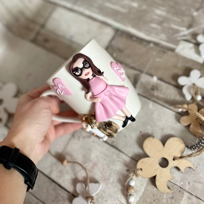 Cana decorata cu fimo “Cat Lover”(2)