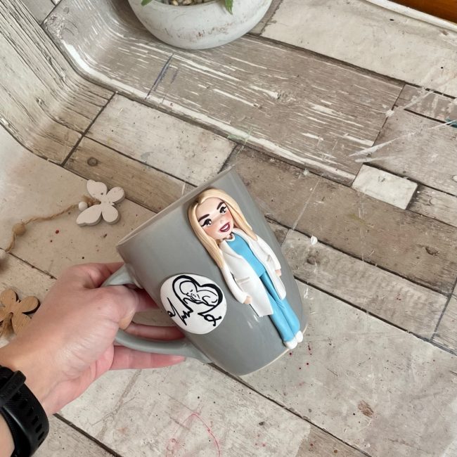 Cana decorata cu fimo “Super Doctor”(Ginecologie)(5) - imagine 2