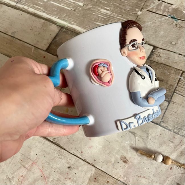 Cana decorata cu fimo “Super doctor”( Ginecologie)(4) - imagine 3