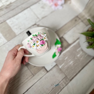 Set ceasca+farfurie fimo “Bujor”